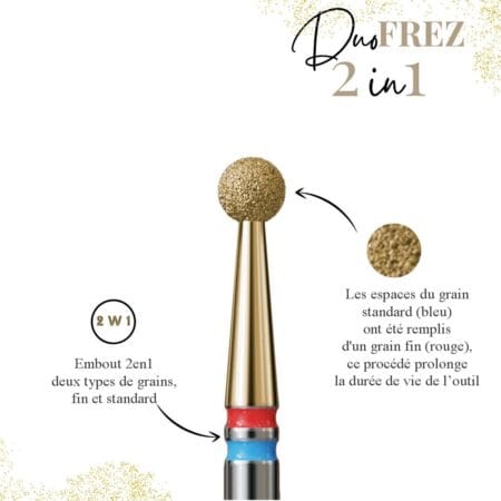 Fraise Diamant SMART GOLD LINE Boule 2en1 FM025 - IQ Nails