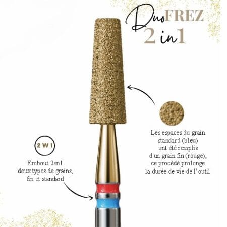 Fraise Diamant SMART GOLD LINE Cône Long plat 2en1 FM031 - IQ Nails