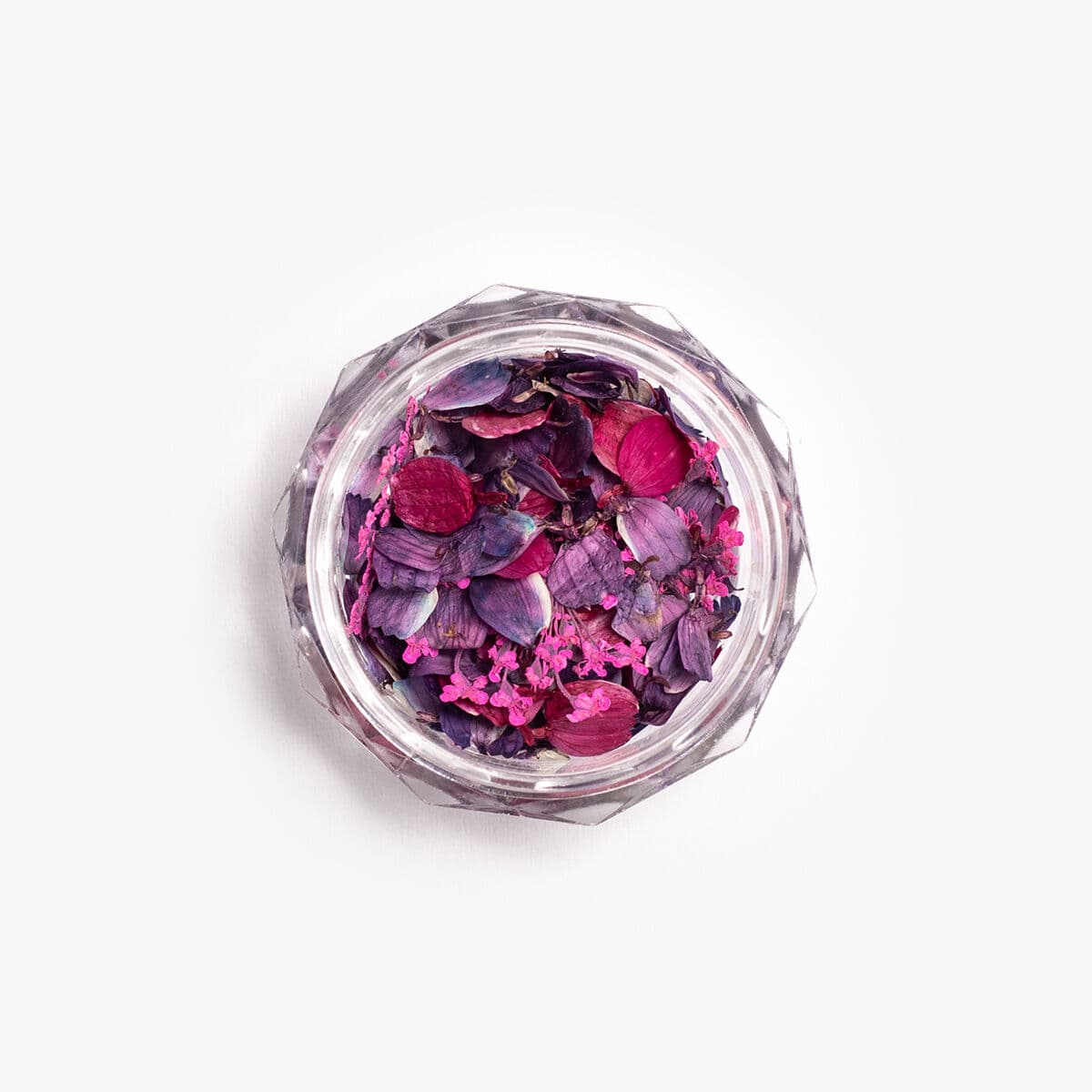 Pot des Flower Flakes Wild Orchid de Semilac, avec des pétales violets pour décorer les ongles en semi-permanent ou gel.